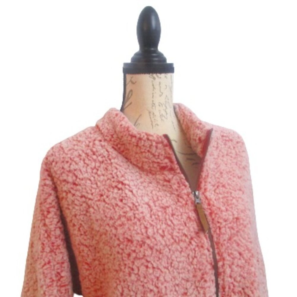 Time & Tru  Women's Pink Cream Piled Fleece 1/4 Zip Pull Over